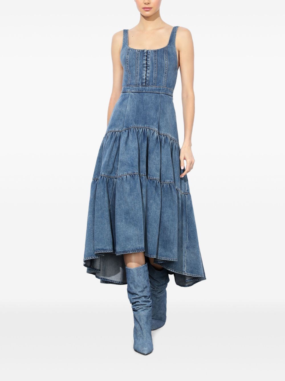 Denim Tiered Maxi Dress-Massicos