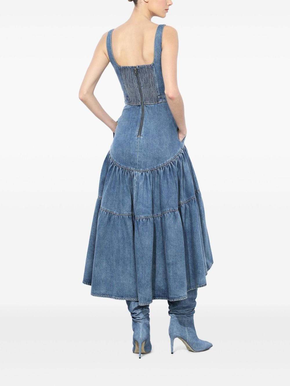 Denim Tiered Maxi Dress-Massicos