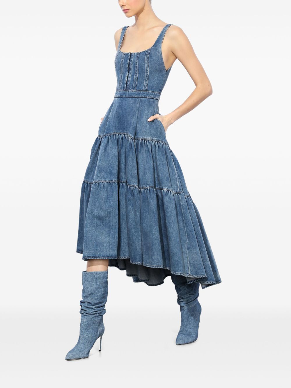 Denim Tiered Maxi Dress-Massicos