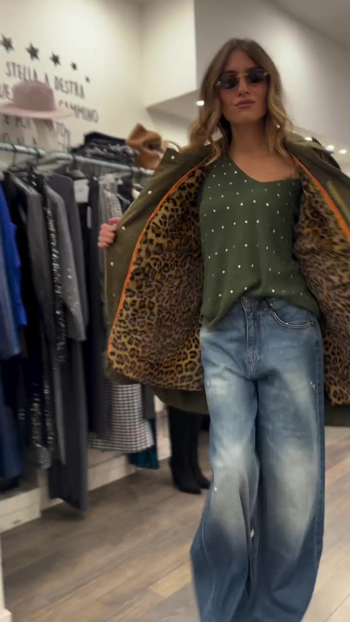 Fashion casual embroidered jacket withleopard print lining-Massicos