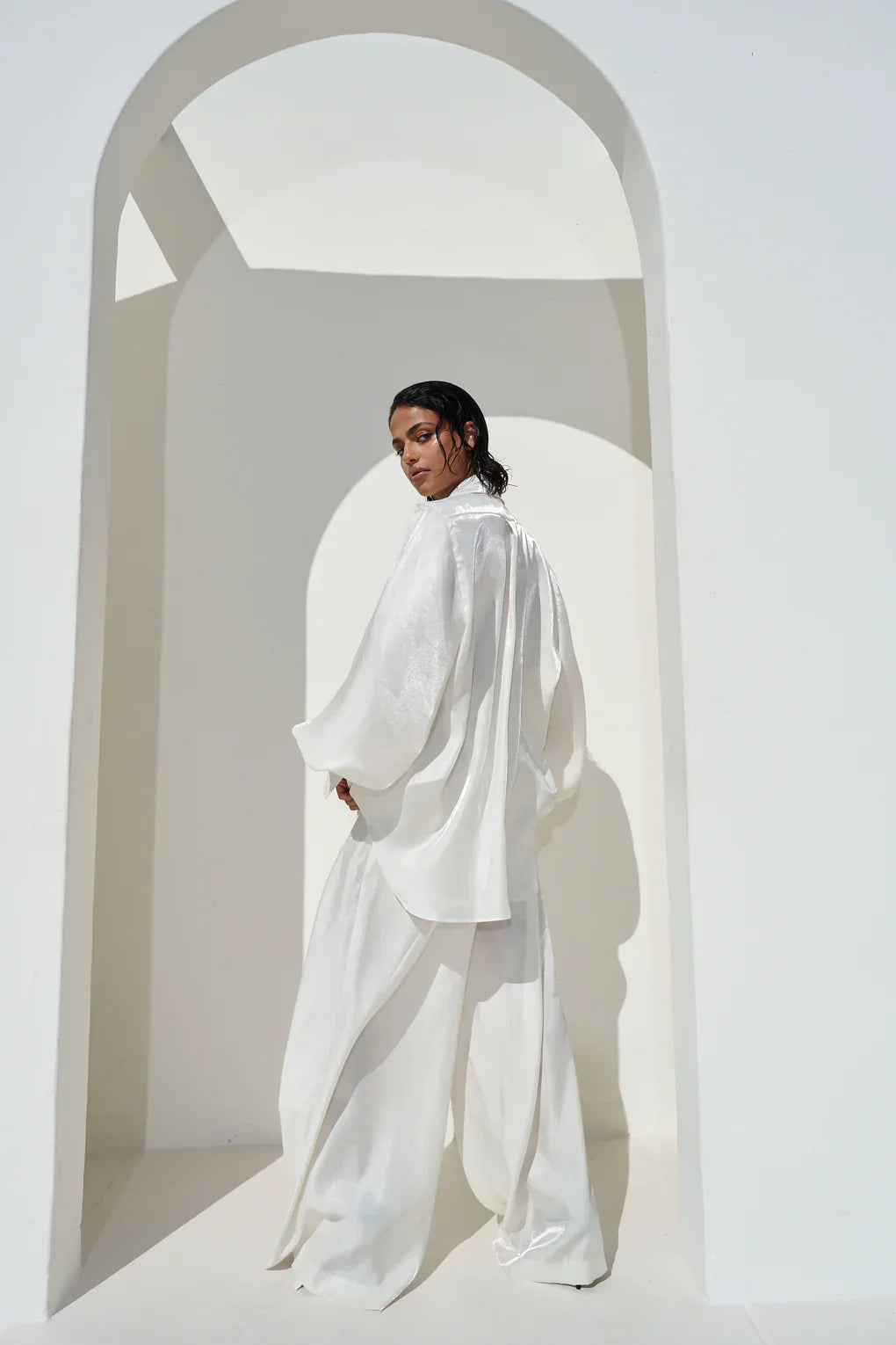 Deep VNeck Shirt wide Leg Pants Set-Massicos