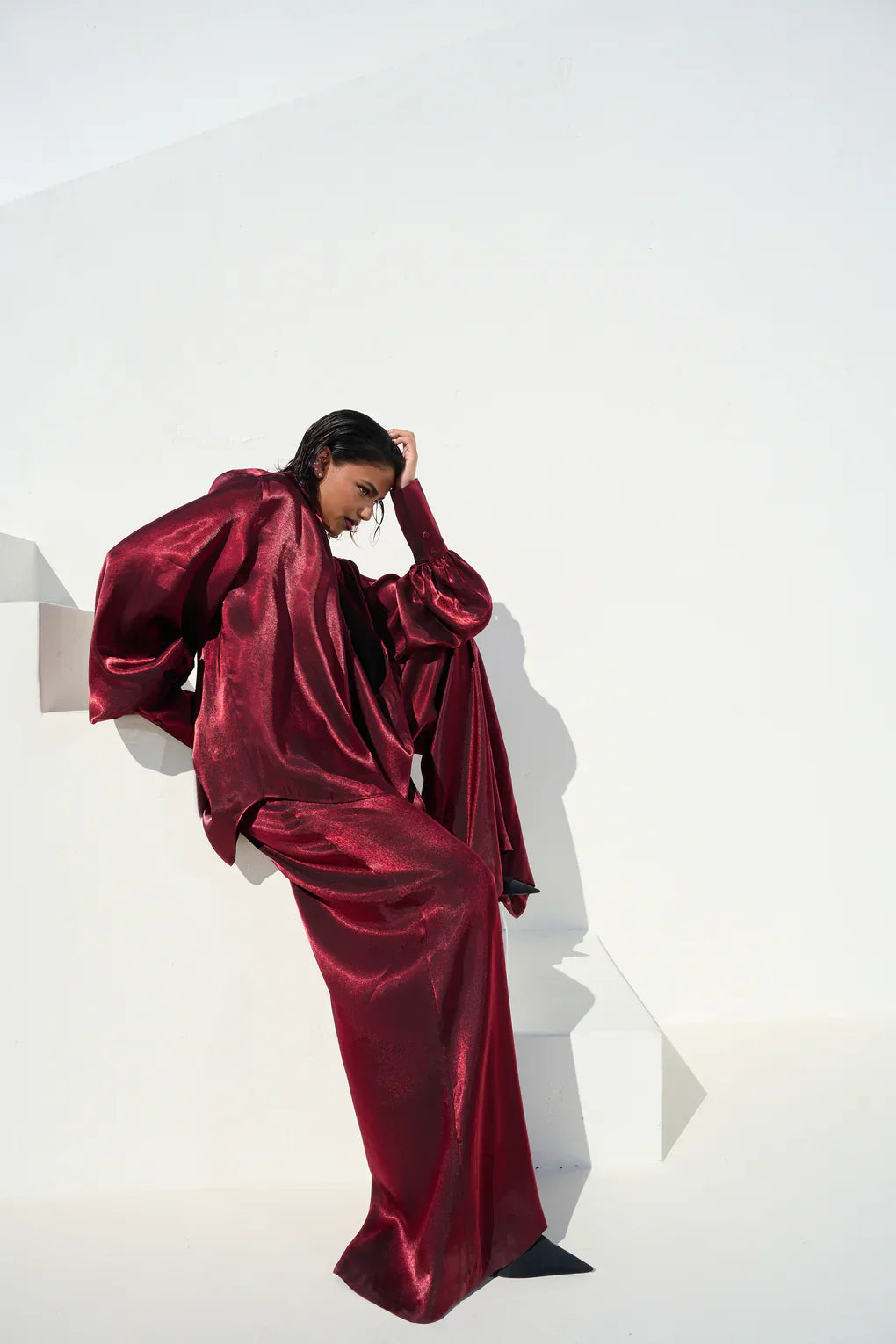 Deep VNeck Shirt wide Leg Pants Set-Massicos