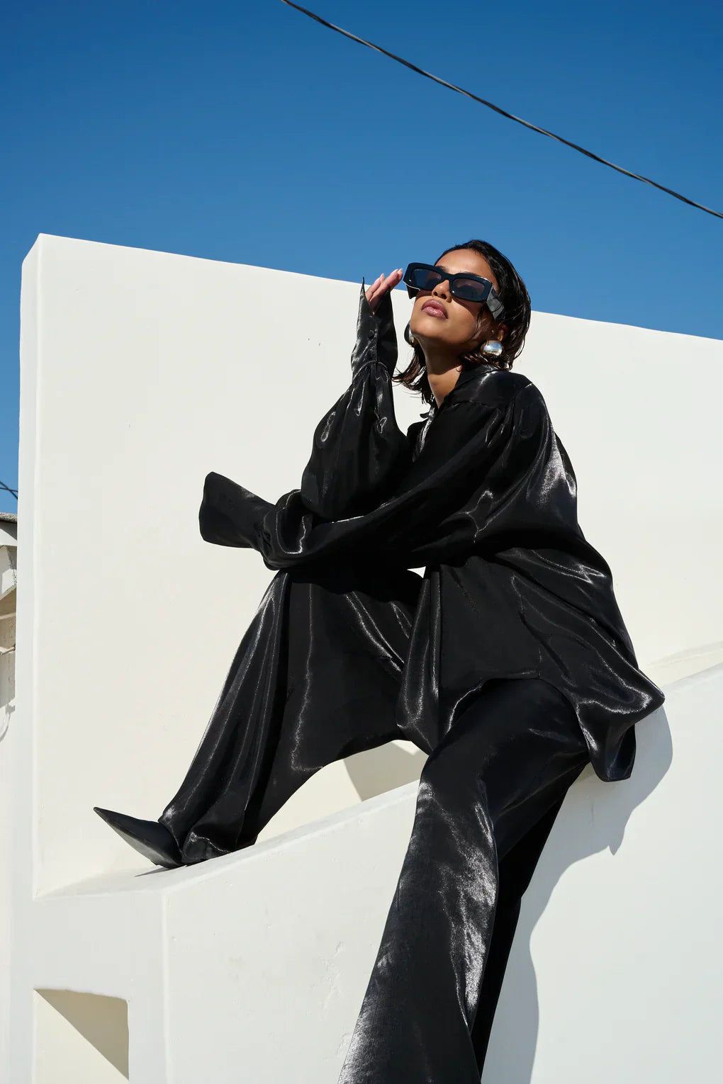 Deep VNeck Shirt wide Leg Pants Set-Massicos