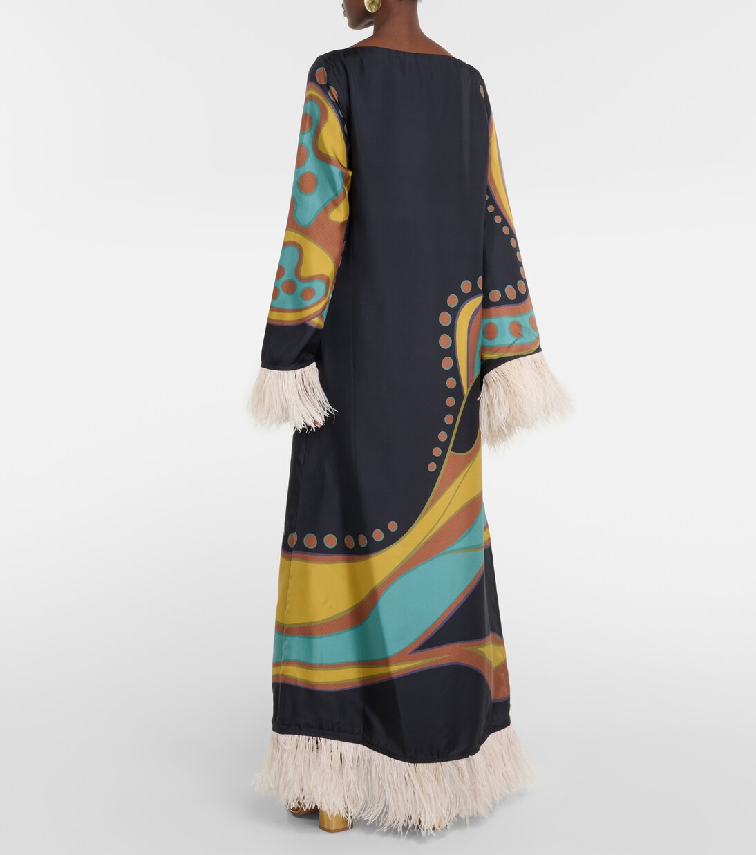Opera feather-trimmed twill gown