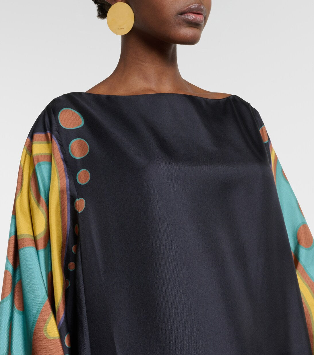 Opera feather-trimmed twill gown