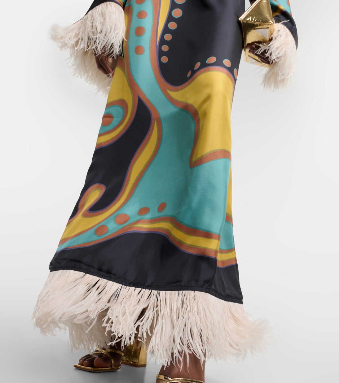 Opera feather-trimmed twill gown