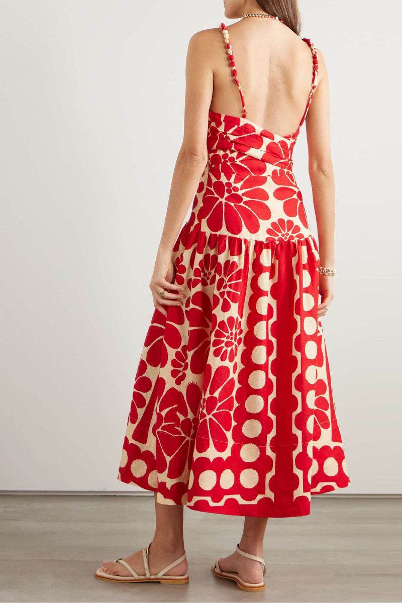 Élisabeth Floral Spaghetti Maxi Dress In Red-ROVOLE