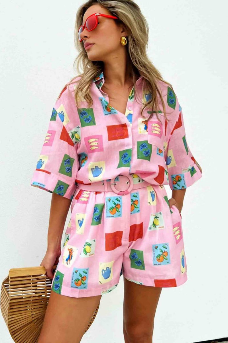 Short Set - Pink Stamp Print-ROVOLE