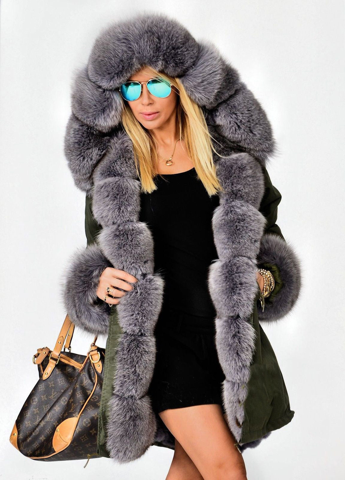 Trafni Ladies Winter Women Thicken Warm Coat Hood Parka Long Jacket Outwear Size S-XXXL-Massicos