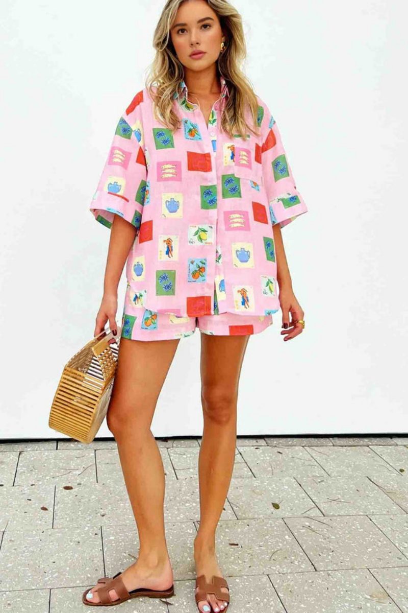 Short Set - Pink Stamp Print-ROVOLE