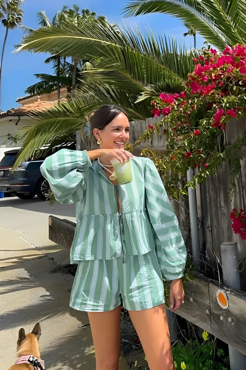 Stripes Shorts & Blouse-ROVOLE