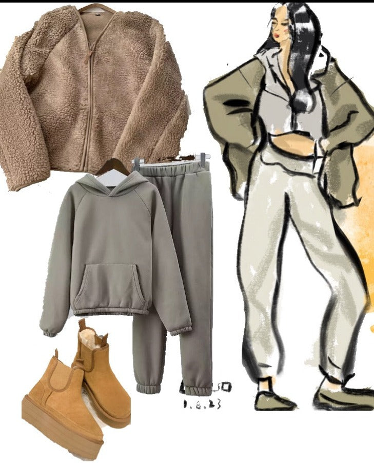 Lambswool Crop Jackets Women Warm V-neck Solid Outwear Autumn-Massicos