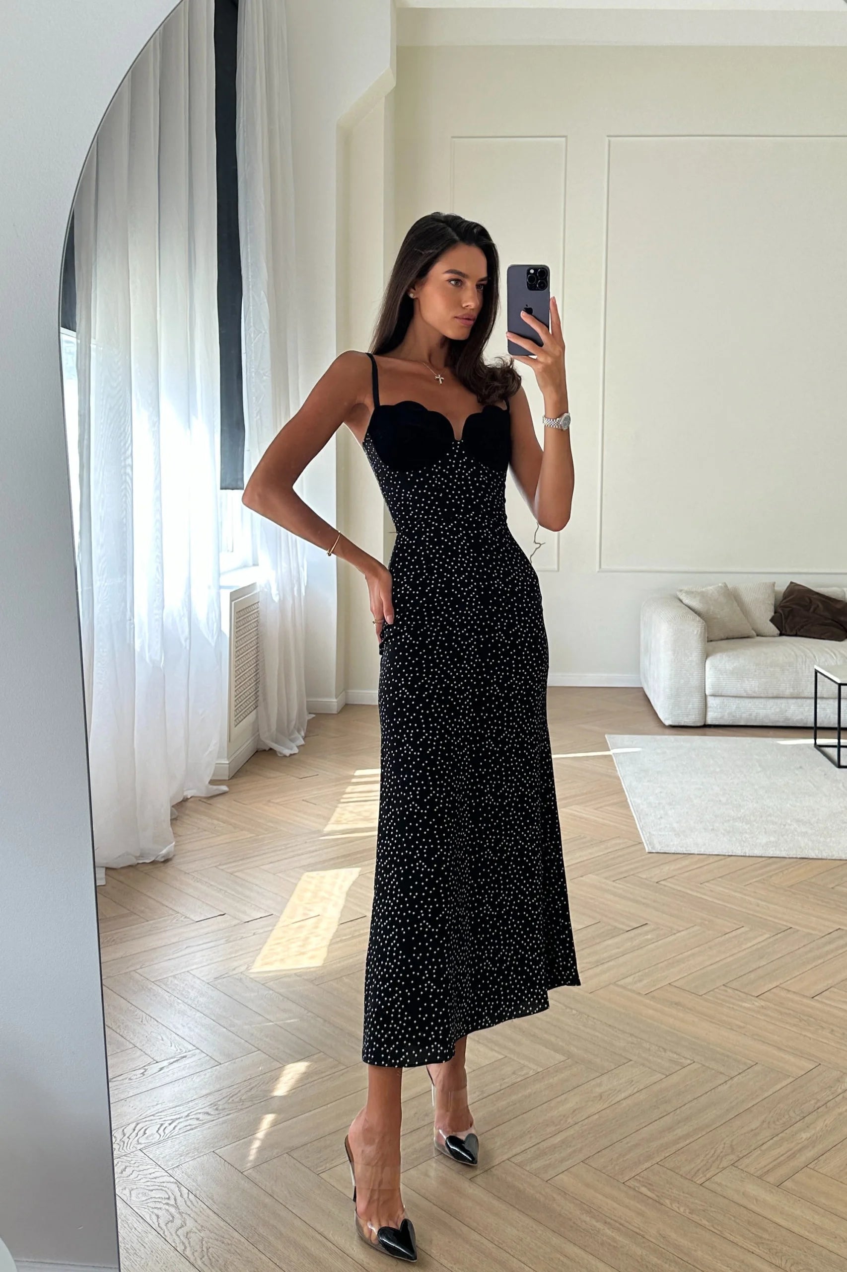 Velvet Insert Midi Dress-ROVOLE