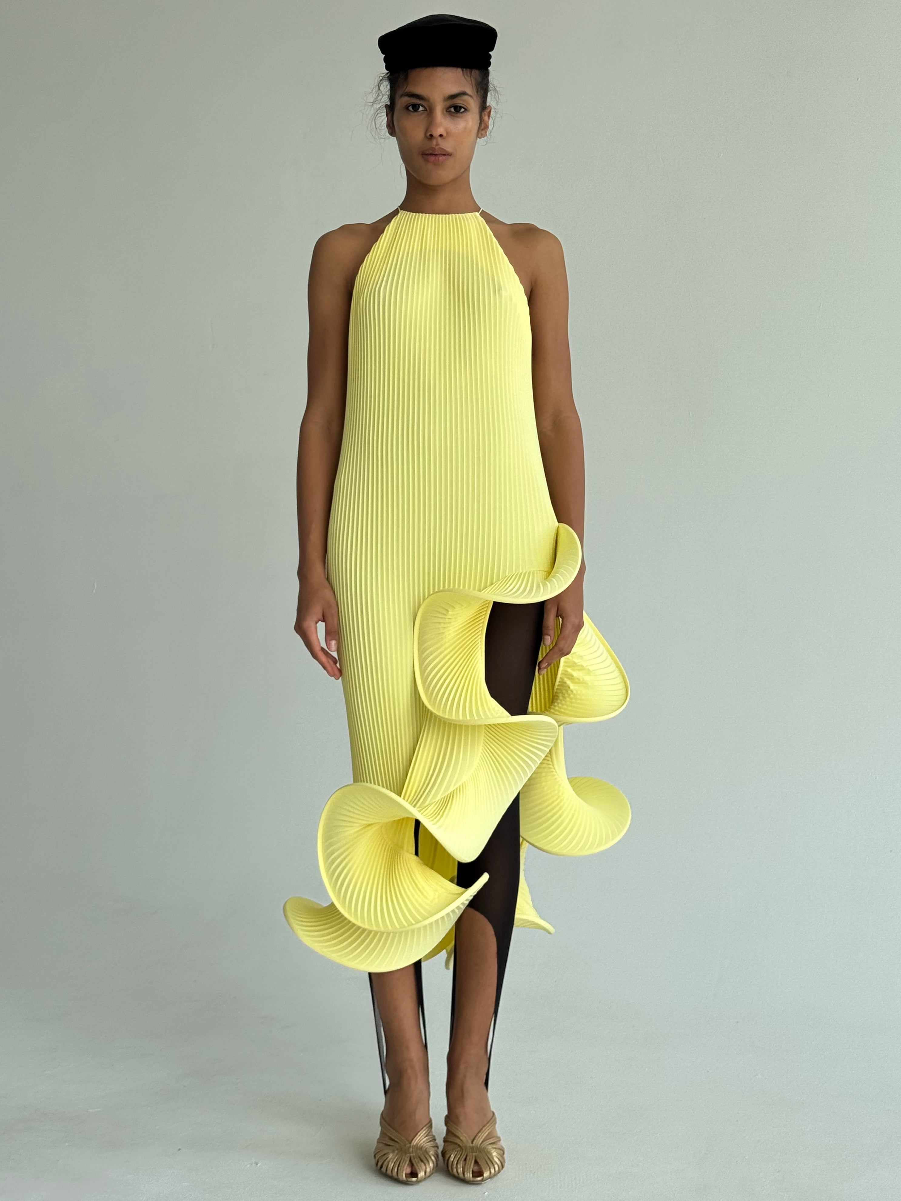 Hand-pleated wave dress-Massicos