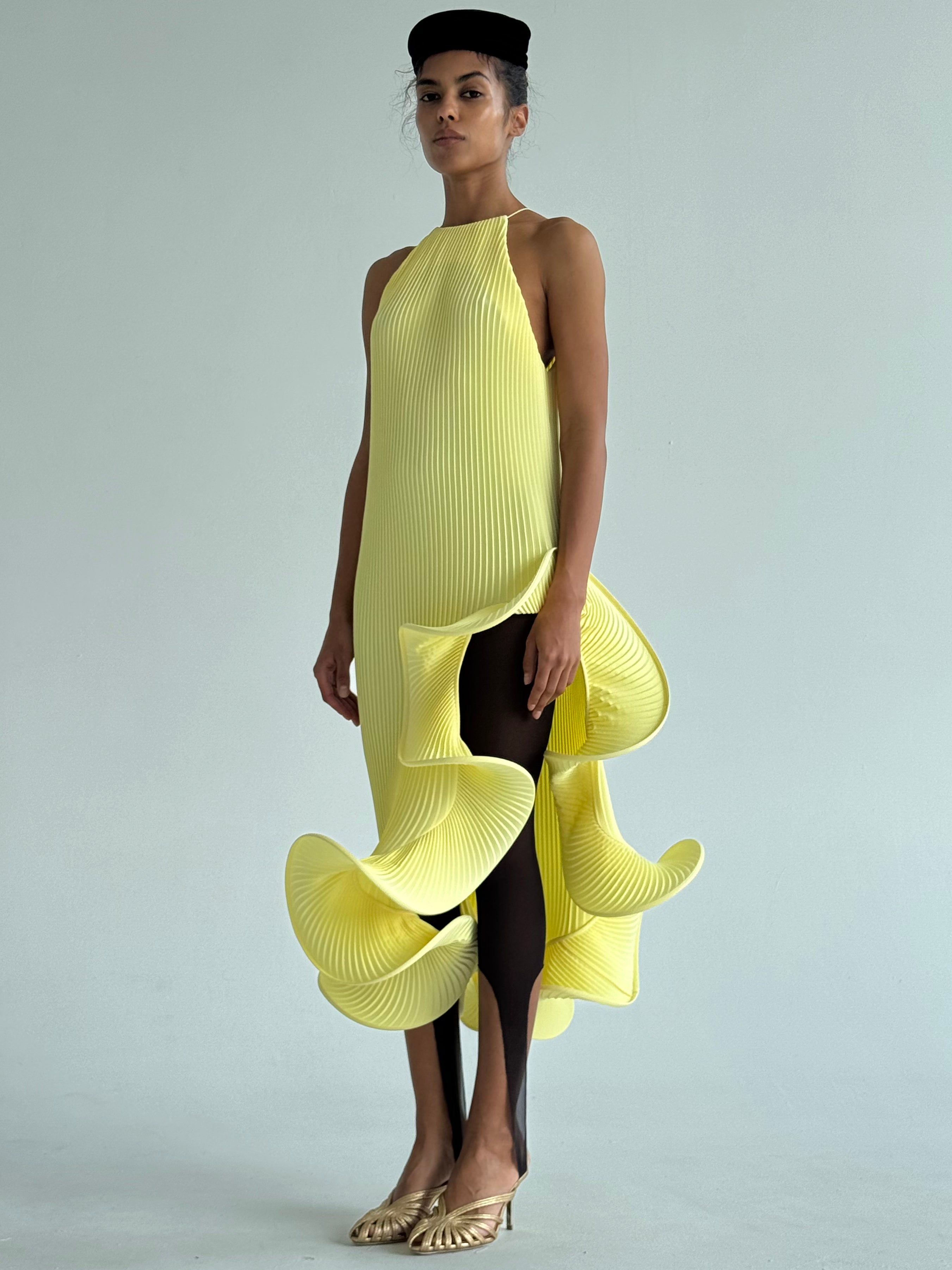 Hand-pleated wave dress-Massicos