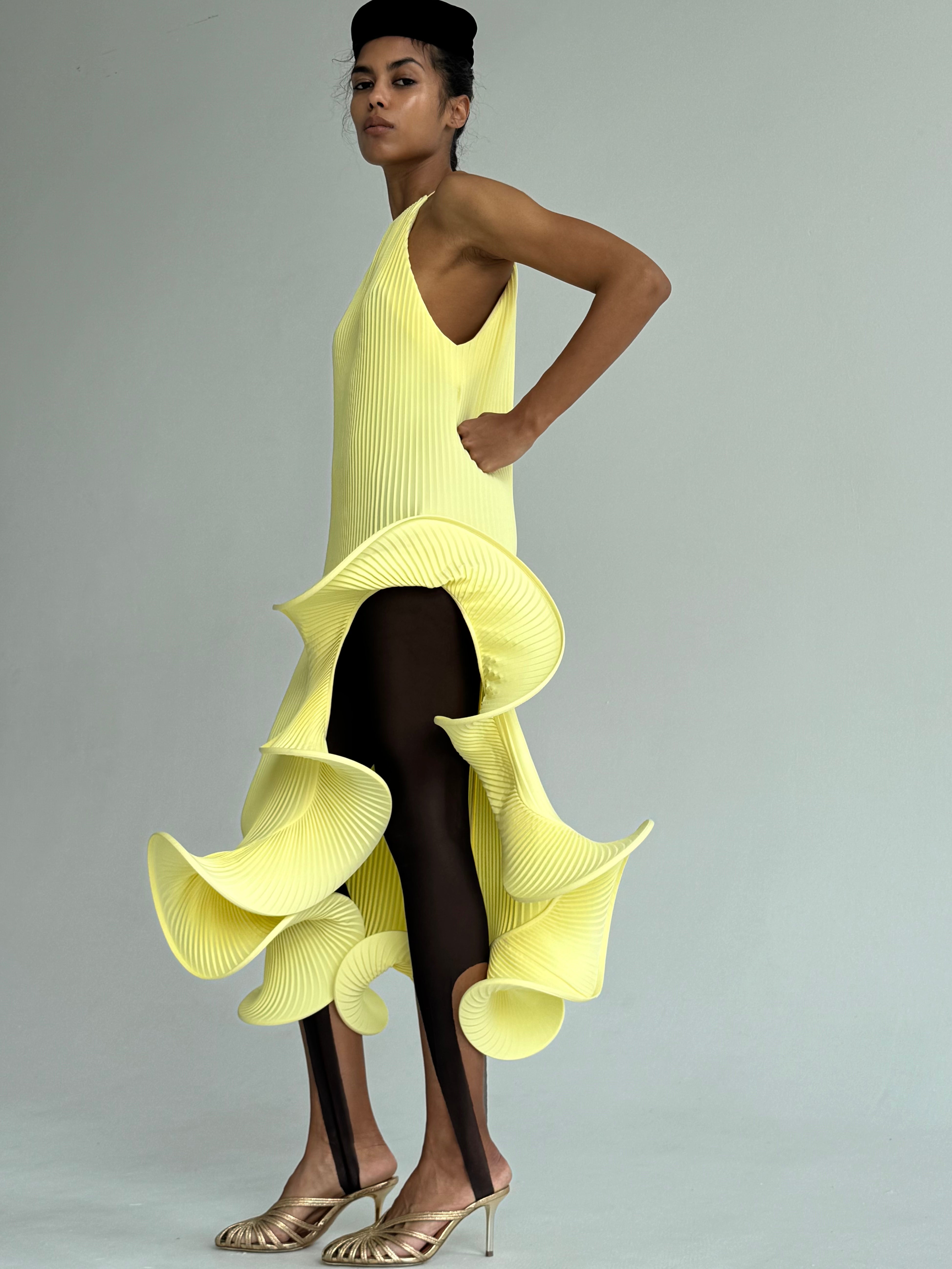 Hand-pleated wave dress-Massicos
