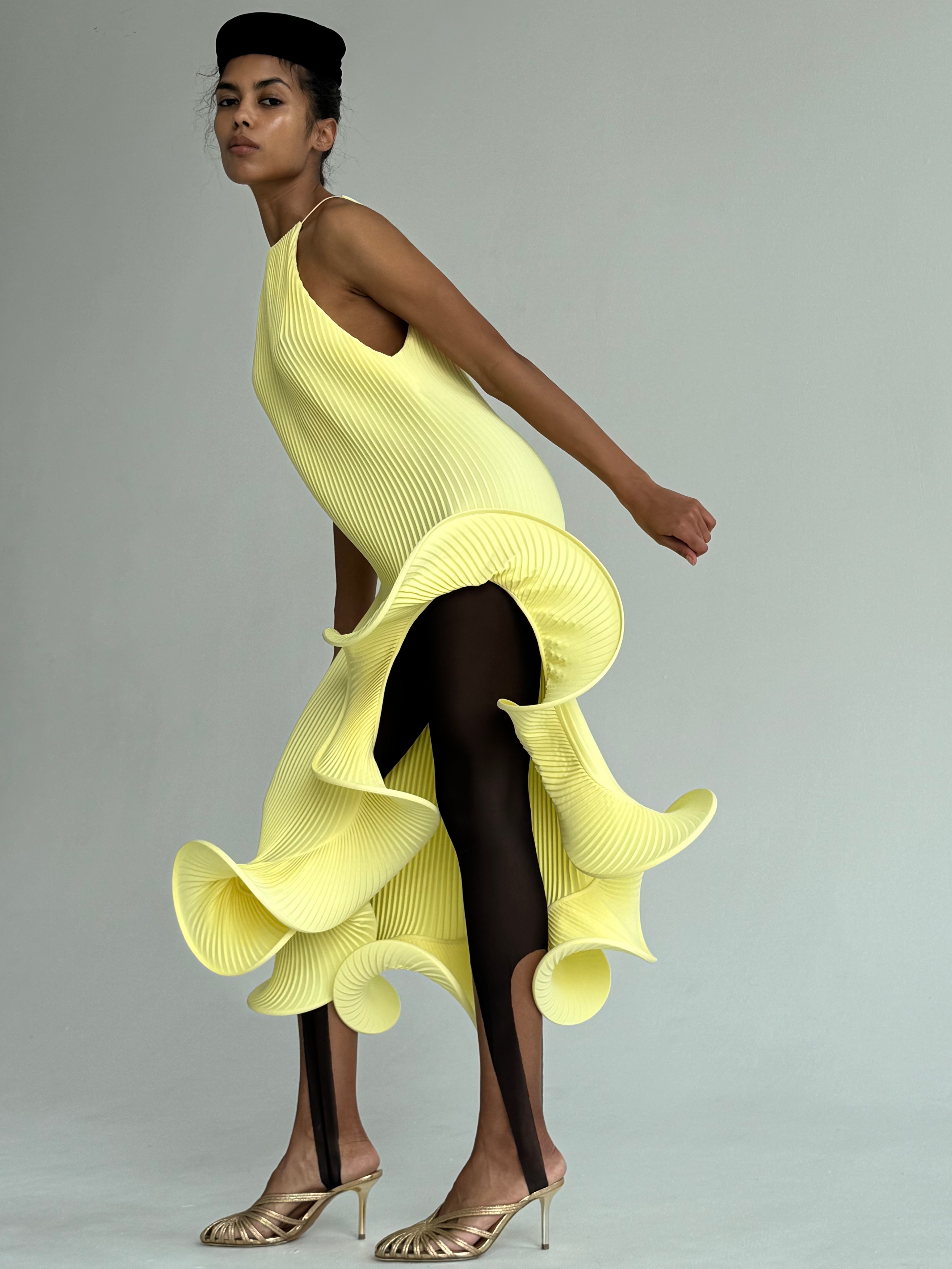 Hand-pleated wave dress-Massicos