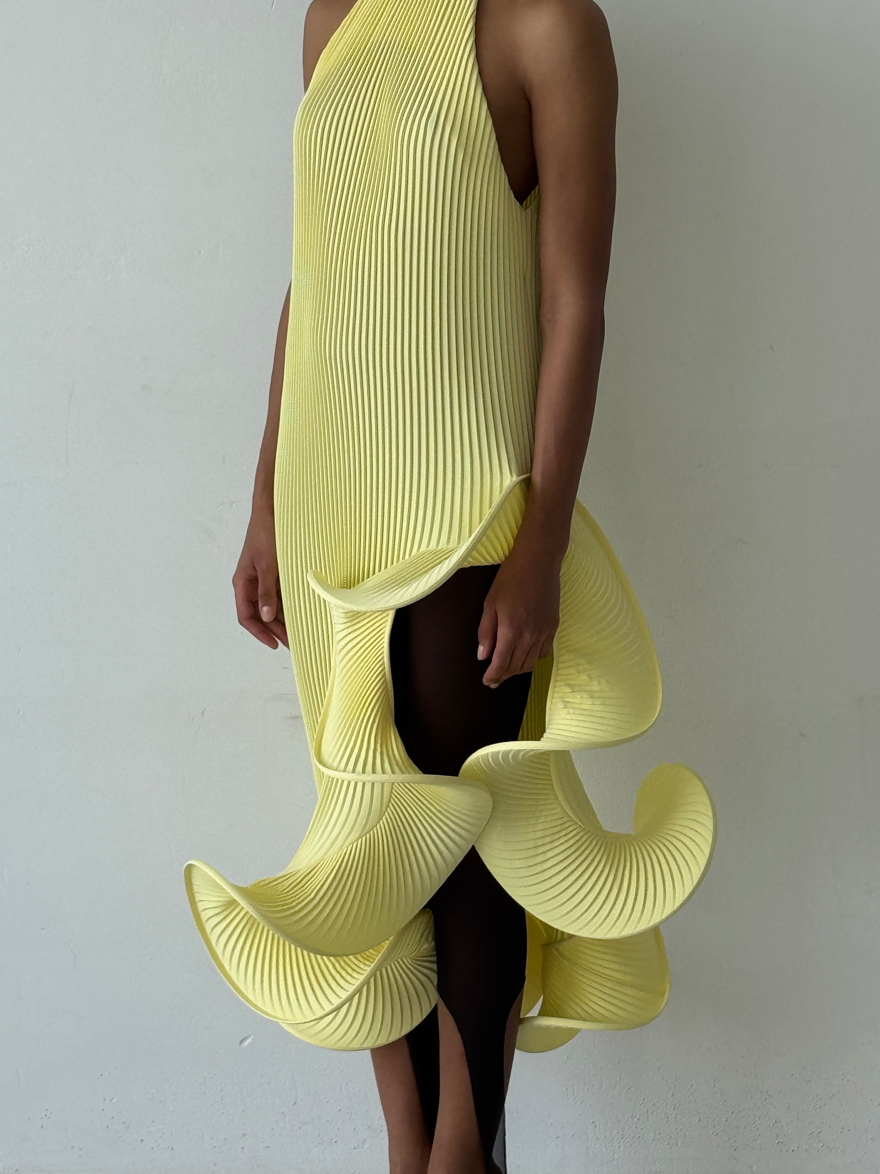 Hand-pleated wave dress-Massicos