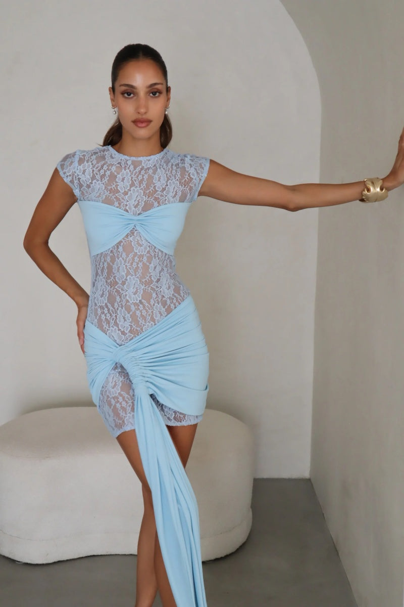 Sexy Lace Cutout See-through Ribbon Hip Mini Drees-ROVOLE