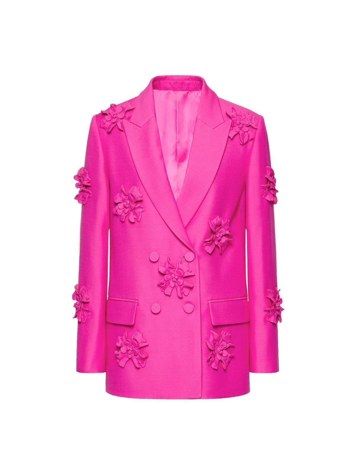 Indiana Floral Embellished Blazer Set In Hot Pink-Massicos