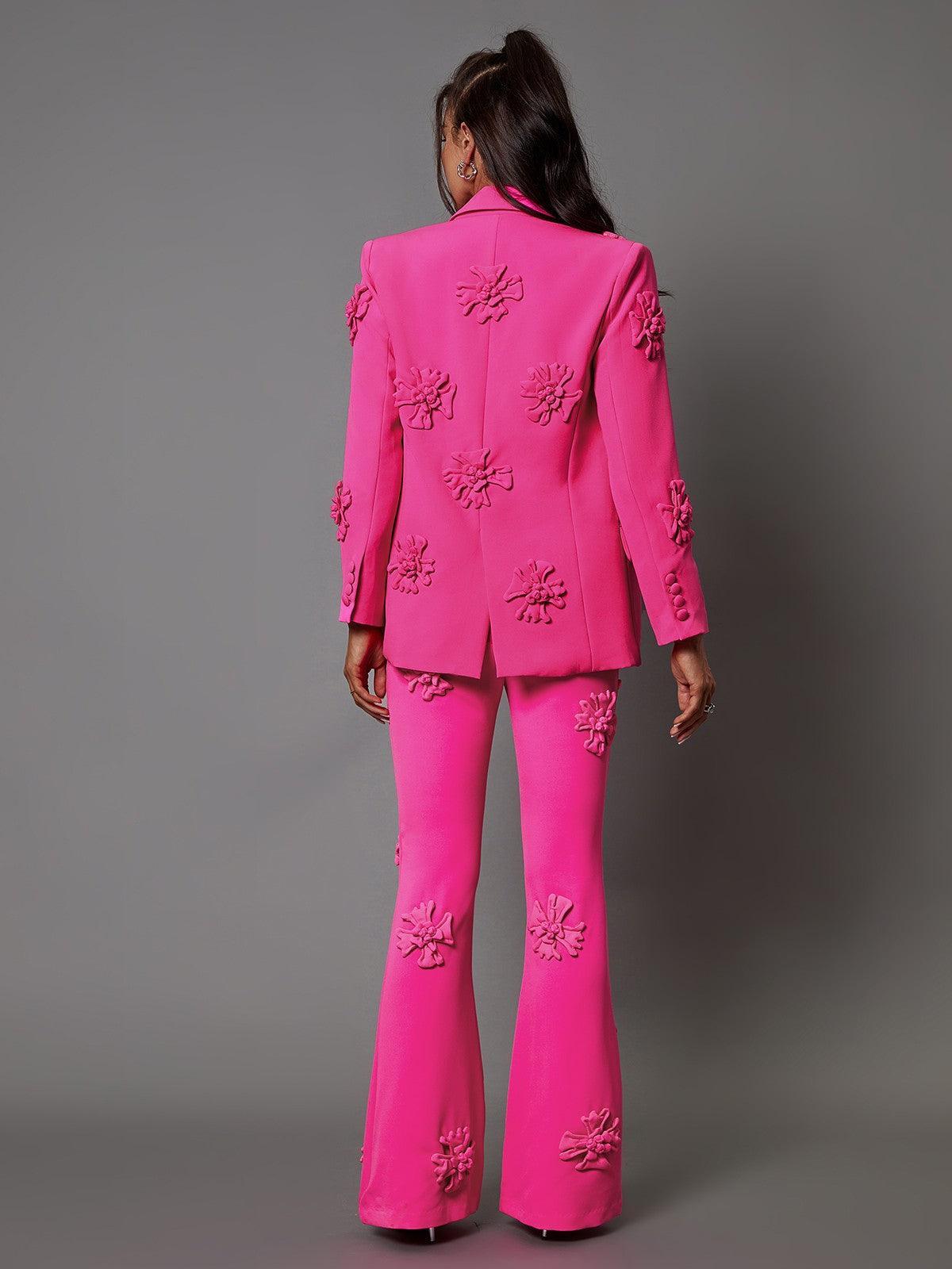 Indiana Floral Embellished Blazer Set In Hot Pink-Massicos