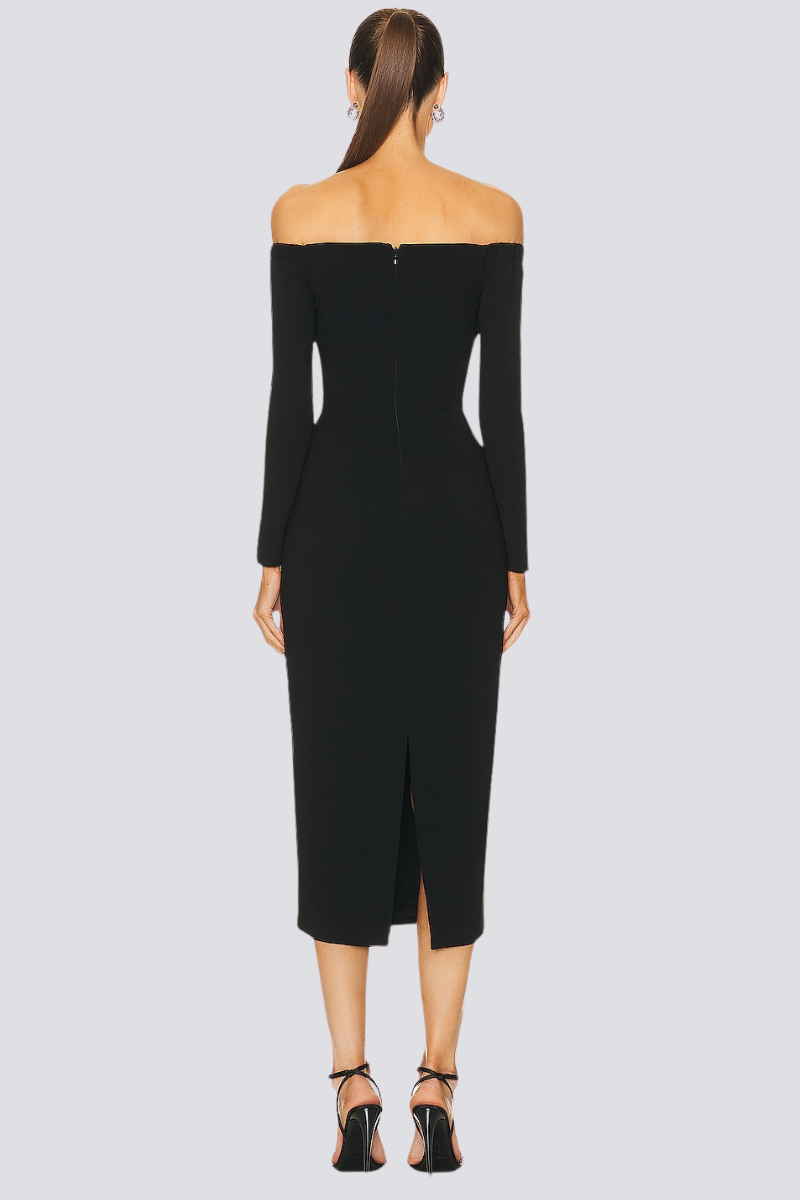 Izara Off Shoulder Rhinestone Midi Dress-ROVOLE