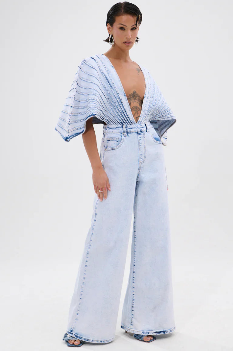 High-Fashion Denim Artwear jumpsuit-Massicos
