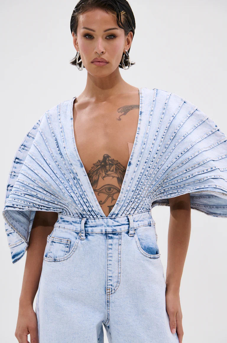 High-Fashion Denim Artwear jumpsuit-Massicos