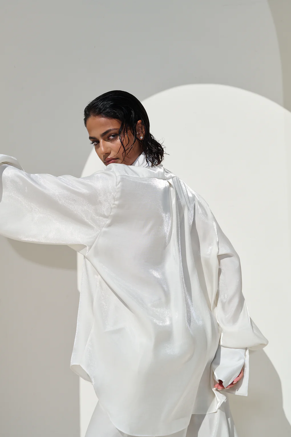 Deep V Neck Shirt Wide Leg Pants Set-ROVOLE