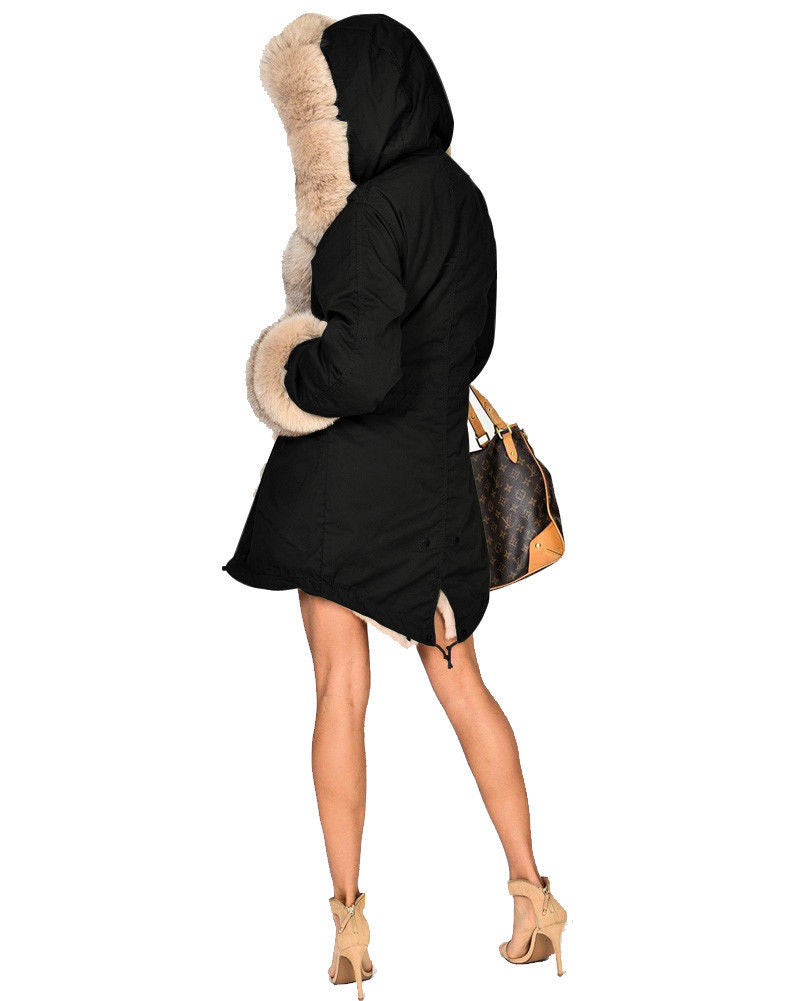 Trafni Womens Button Parka Anorak Hoodies Winter Long Fur Lining Coats Jackets Overcoat Outwear-Massicos