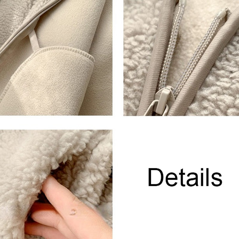 Lambswool Crop Jackets Women Warm V-neck Solid Outwear Autumn-Massicos
