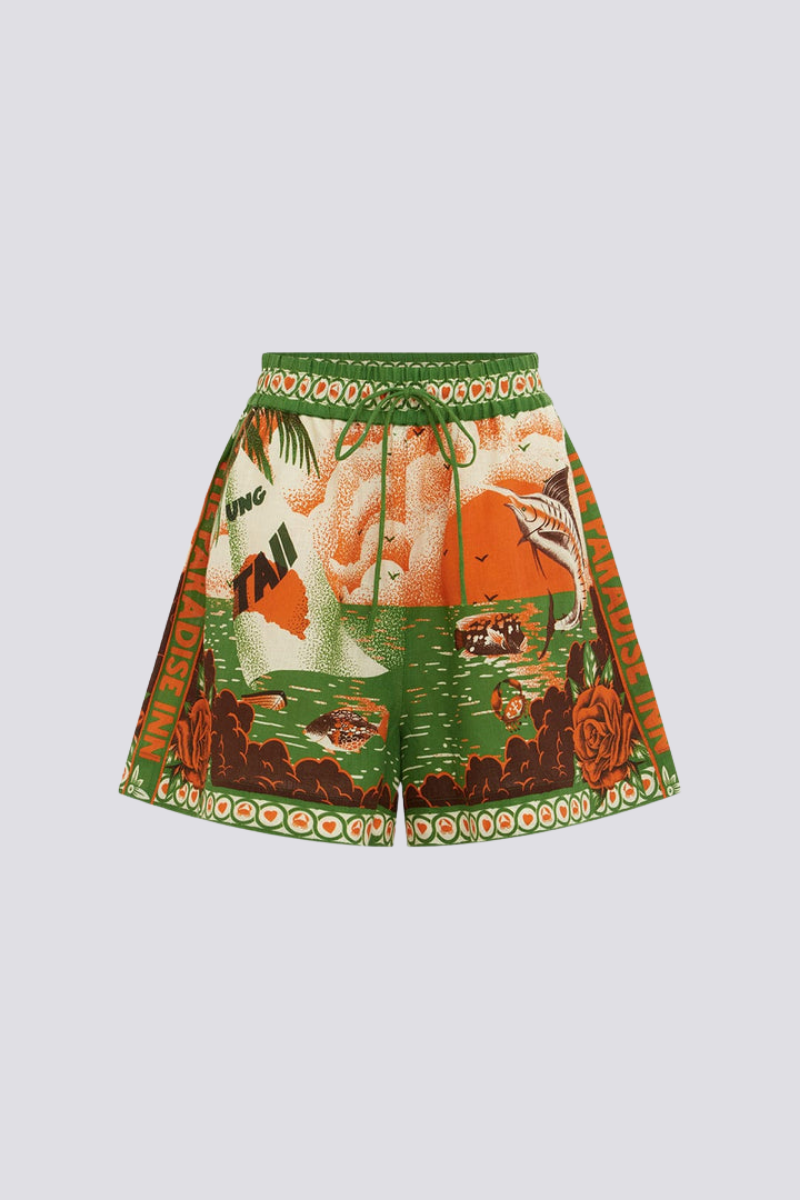 Léocadie Short Sleeve Sunset Print Shorts Set-ROVOLE