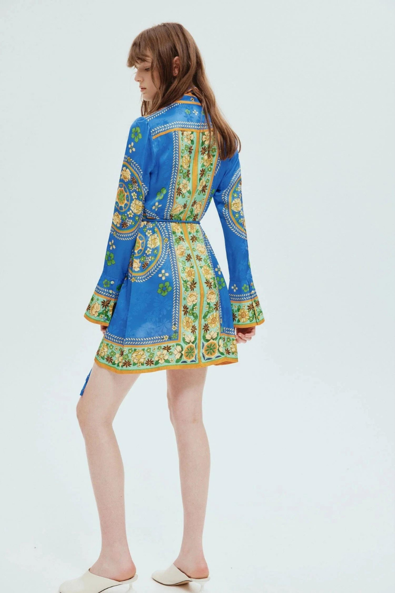 Lisbeth Long Sleeve Floral Mini Dress-ROVOLE