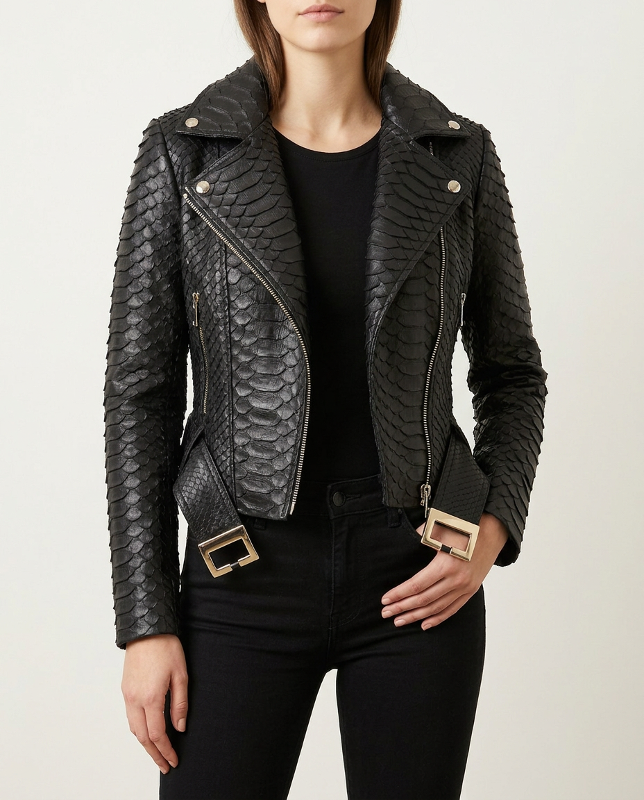 Dark Grey Crocodile Embossed Leather Jacket