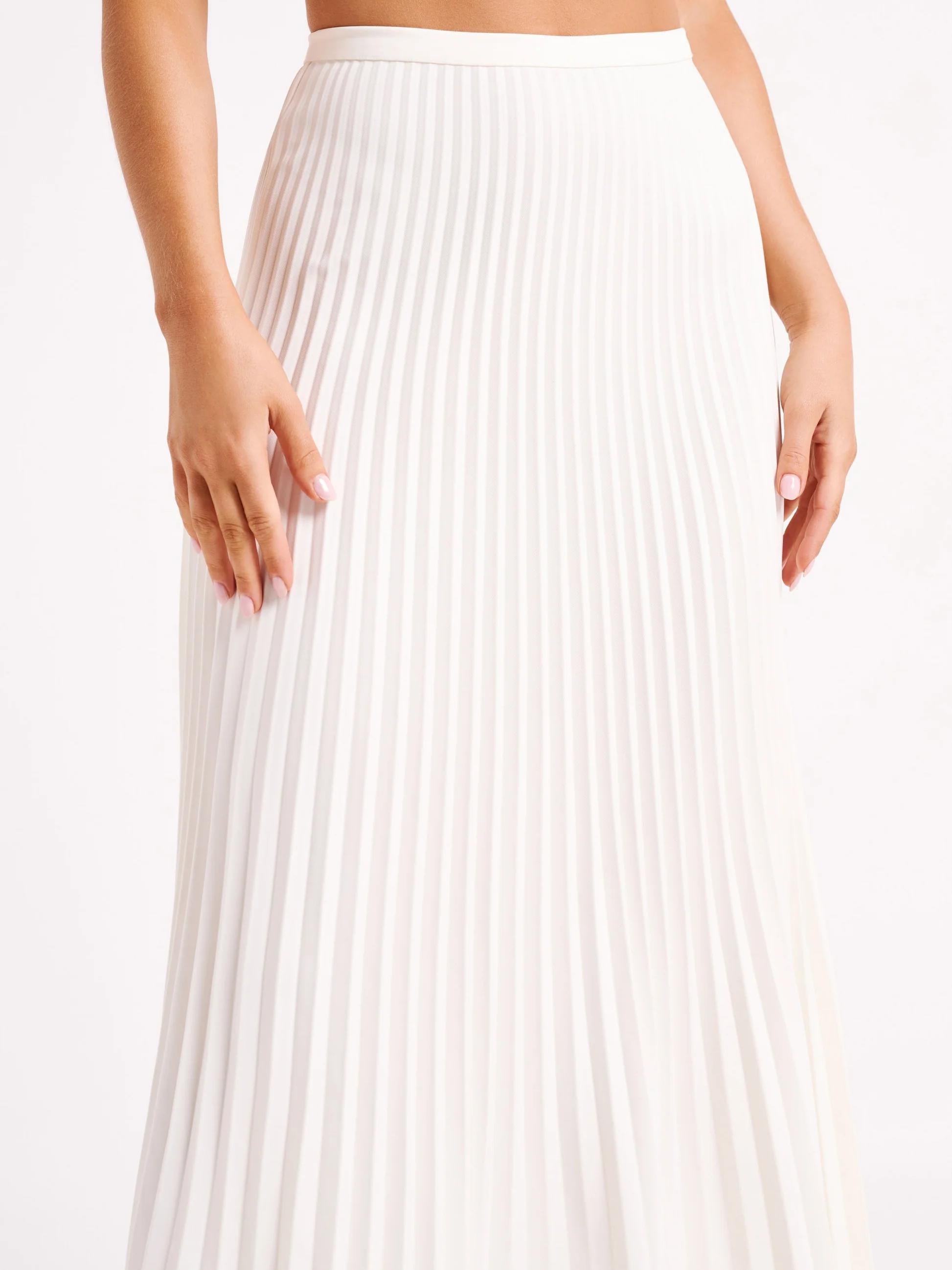 Crepe Knit Cravat Top & Pleated Suiting Maxi Skirt-ROVOLE