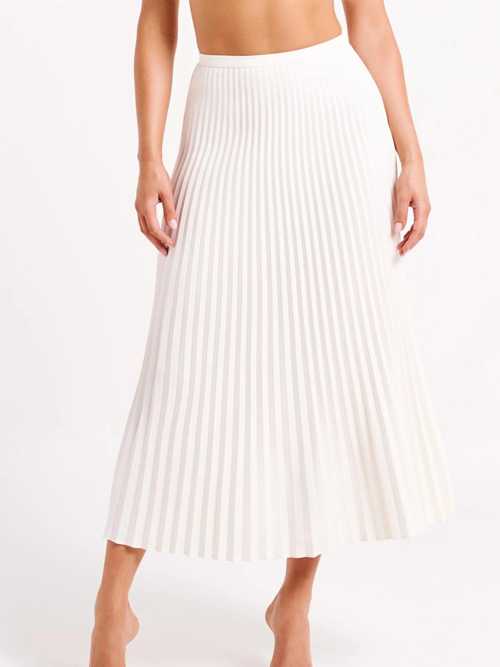 Crepe Knit Cravat Top & Pleated Suiting Maxi Skirt-ROVOLE