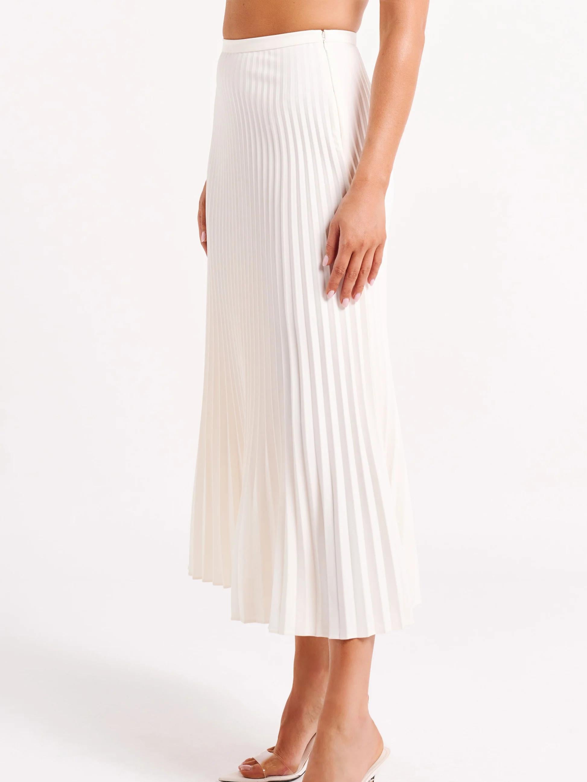 Crepe Knit Cravat Top & Pleated Suiting Maxi Skirt-ROVOLE