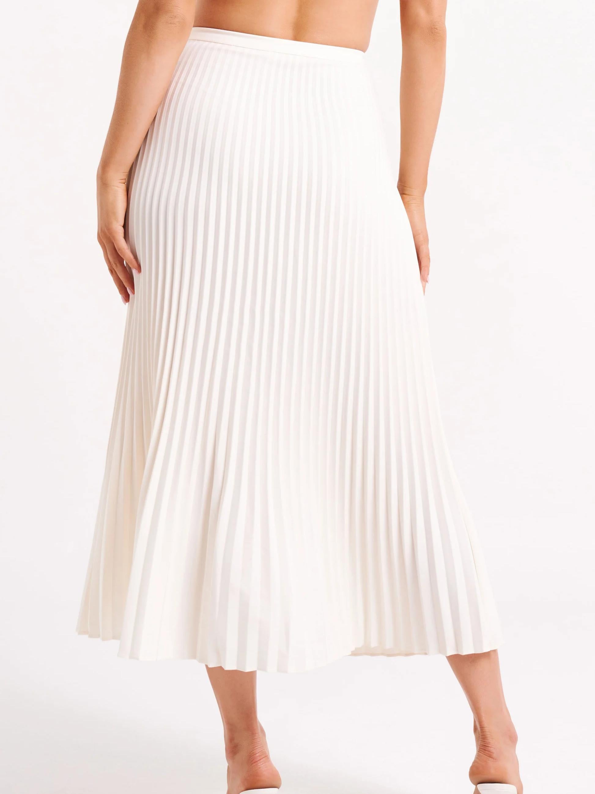 Crepe Knit Cravat Top & Pleated Suiting Maxi Skirt-ROVOLE