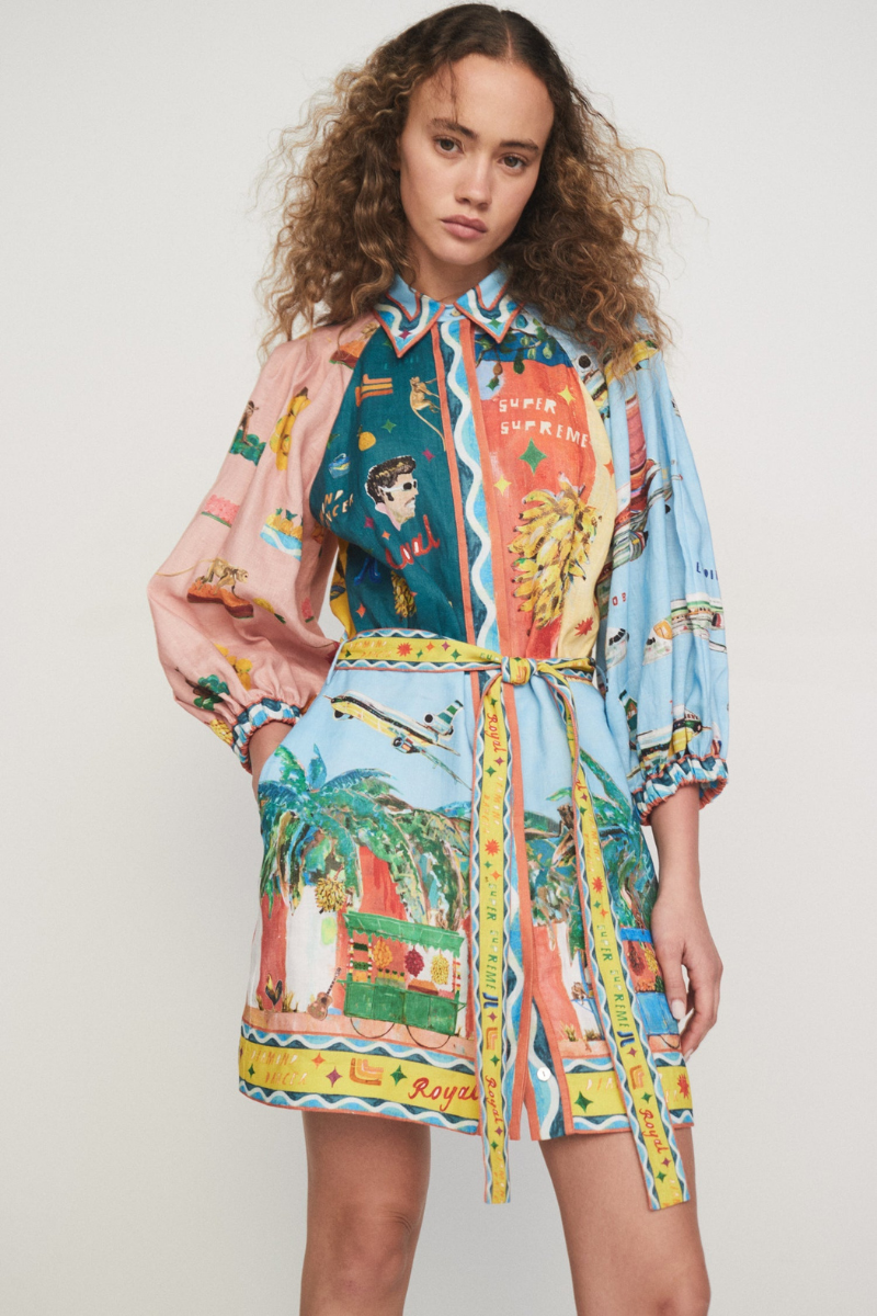 Magali Balloon Sleeve Patchwork Mini Dress-ROVOLE