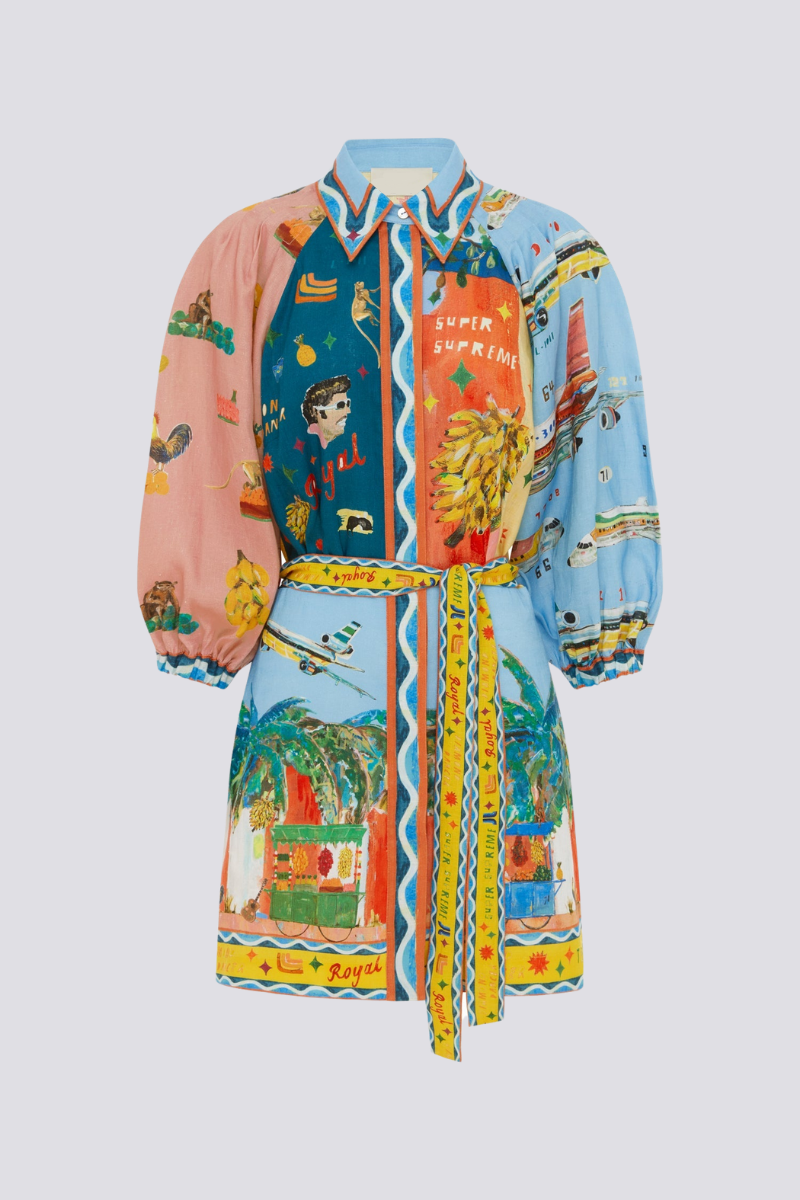 Magali Balloon Sleeve Patchwork Mini Dress-ROVOLE