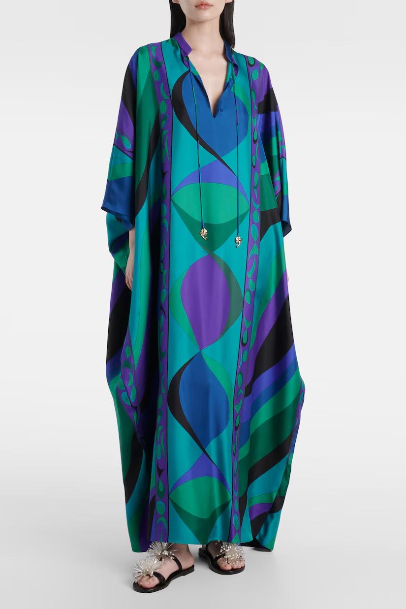 Psychedelic Swirling Iride Satin Kaftan-ROVOLE