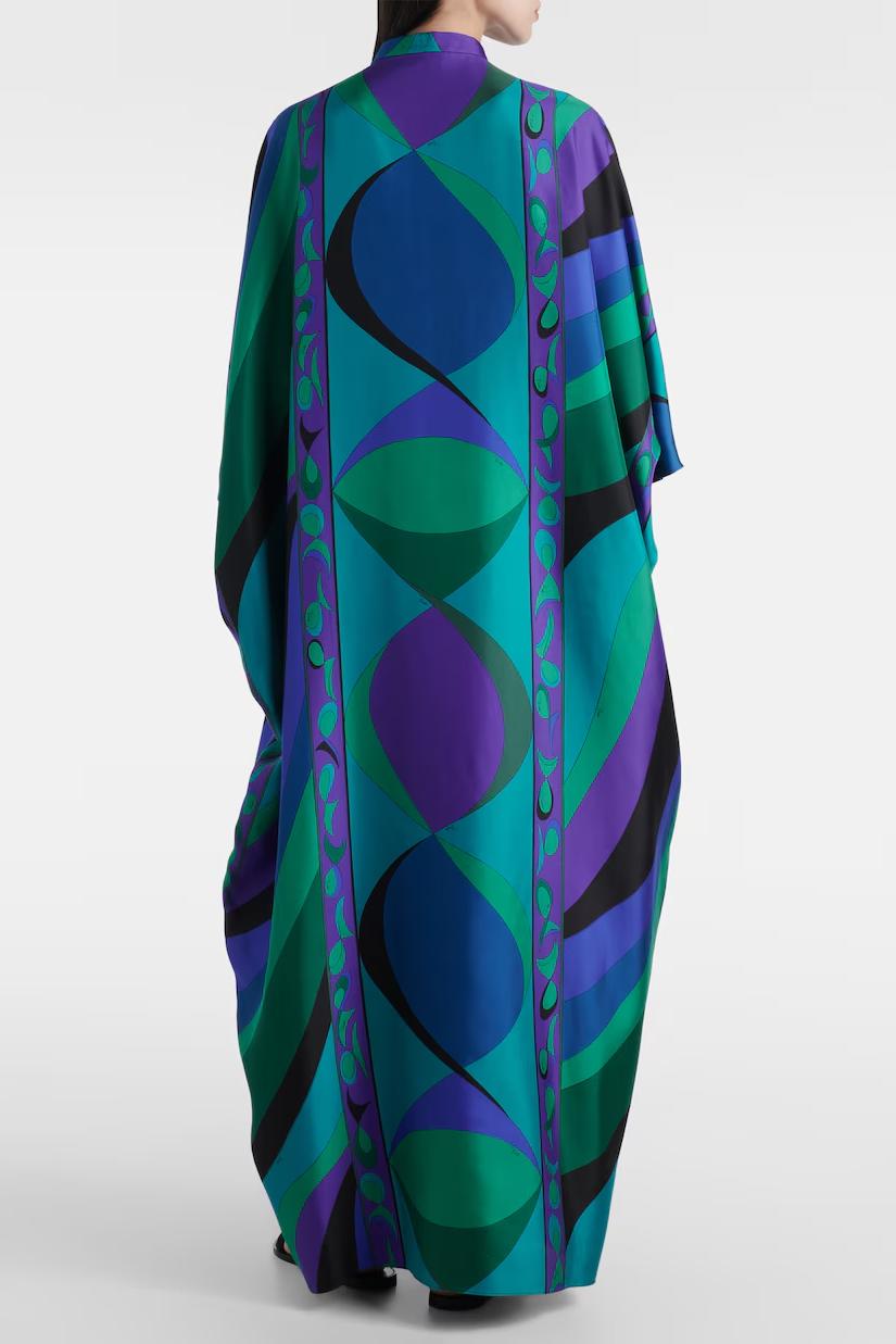 Psychedelic Swirling Iride Satin Kaftan-ROVOLE