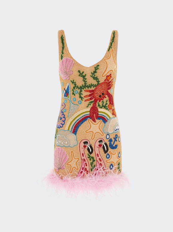 Embellished Sequin Mini Dress with Feather Trim