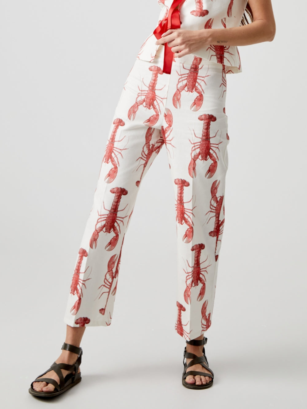 Lobster Print Straight Pants-Set-Massicos