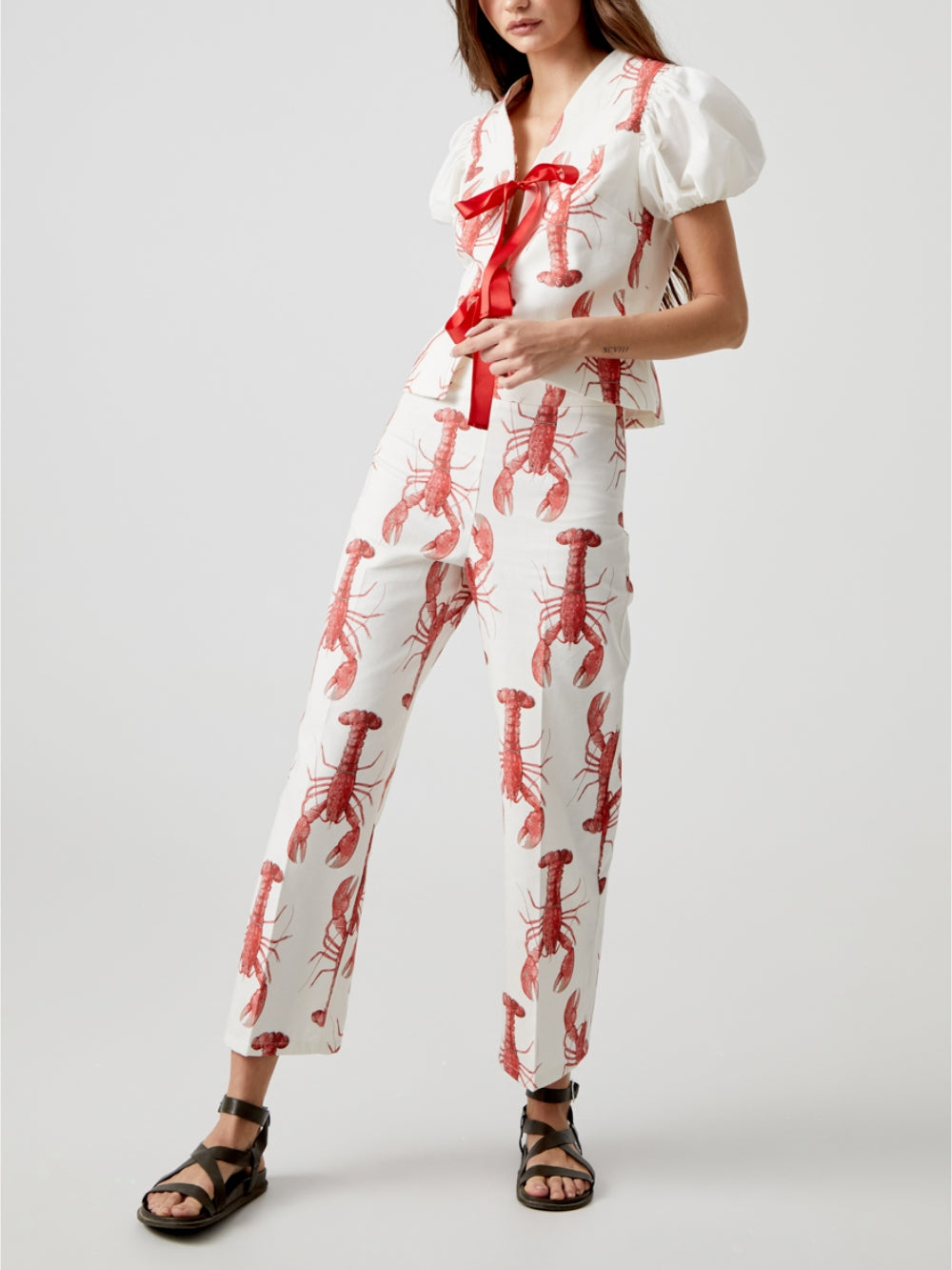 Lobster Print Straight Pants-Set-Massicos