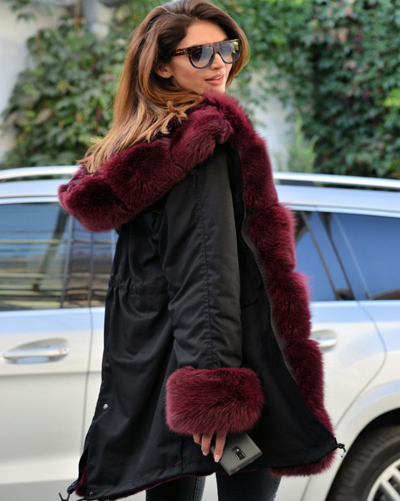 Trafni Women Winter Jacket Long Parka Coat Thick Faux Fur Casual Outwear Military Hooded Warm Coat-Massicos