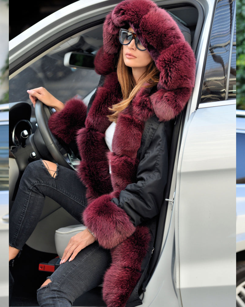 Trafni Women Winter Jacket Long Parka Coat Thick Faux Fur Casual Outwear Military Hooded Warm Coat-Massicos