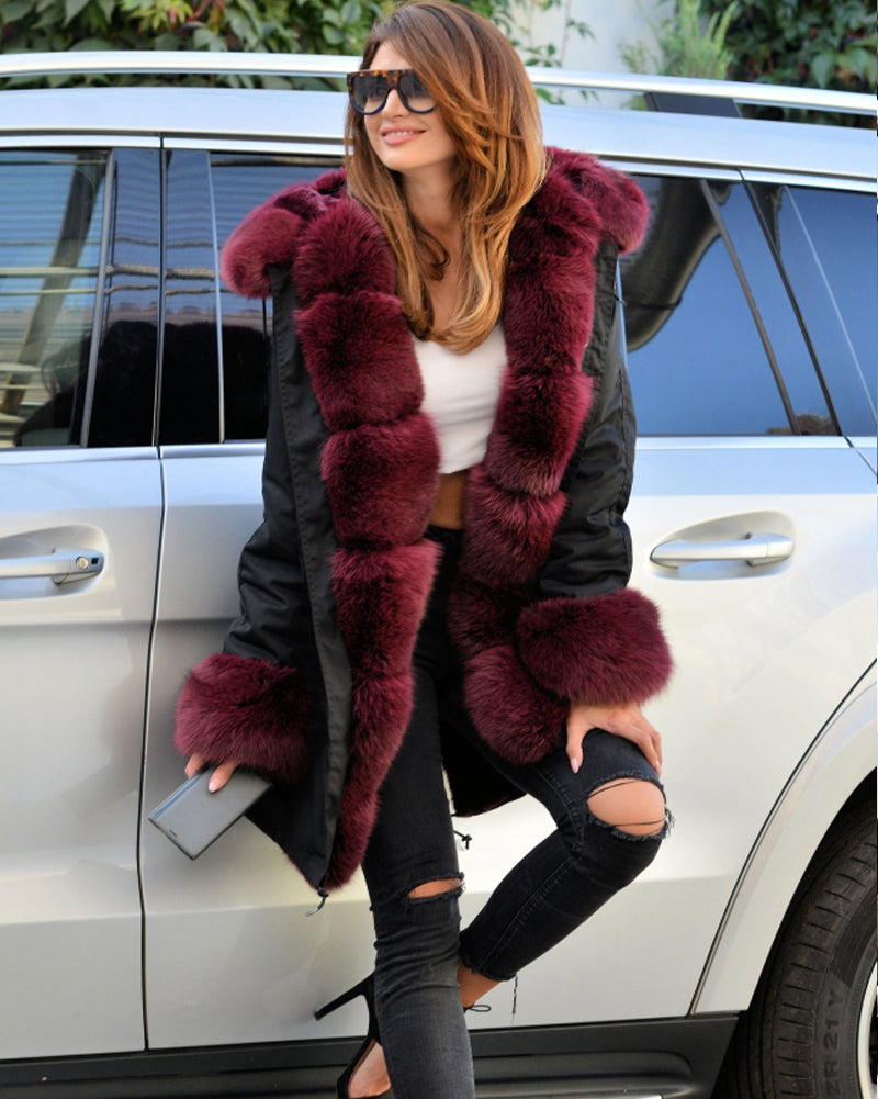Trafni Women Winter Jacket Long Parka Coat Thick Faux Fur Casual Outwear Military Hooded Warm Coat-Massicos