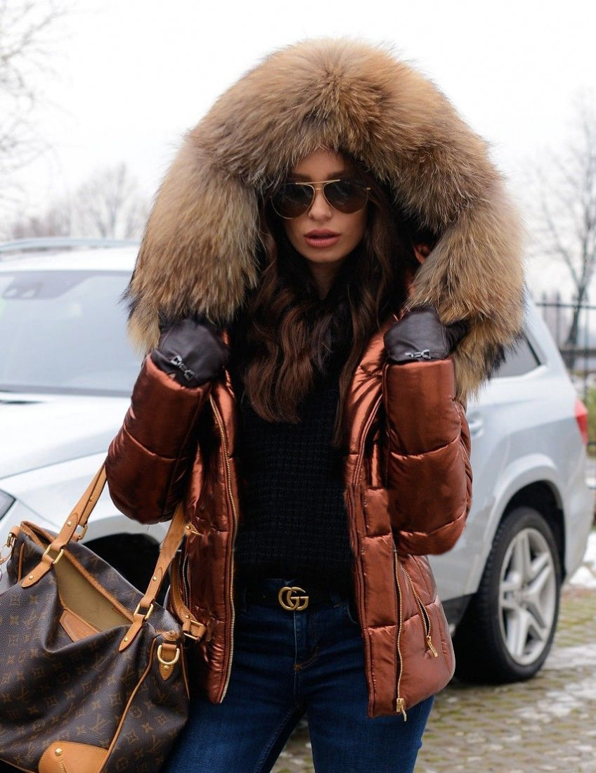 Trafni Womens Down Jacket Vintage Big Fur Collar Warm Hooded Quilted Puffer Coat Outwear S-XXXL-Massicos