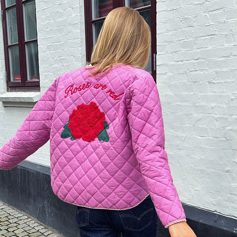 Rose Print Bow Pink Thin Jacket-Massicos